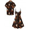 Halloween Couple Outfit Ghost with Pumpkin Print Dress and Shirt Set - Noir S | US 4