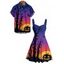 Halloween Outfit Pumpkin Tree Branches Print Mini Dress and Shirt Set - Bleu profond S | US 4