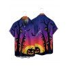 Halloween Outfit Pumpkin Tree Branches Print Mini Dress and Shirt Set - Bleu profond S | US 4