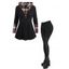 Women Outfit Plaid Panel Textured Knit Hooded Top and Snap Button Pants Set - Noir S | US 4
