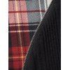 Women Outfit Plaid Panel Textured Knit Hooded Top and Snap Button Pants Set - Noir S | US 4
