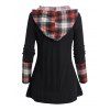 Women Outfit Plaid Panel Textured Knit Hooded Top and Snap Button Pants Set - Noir S | US 4