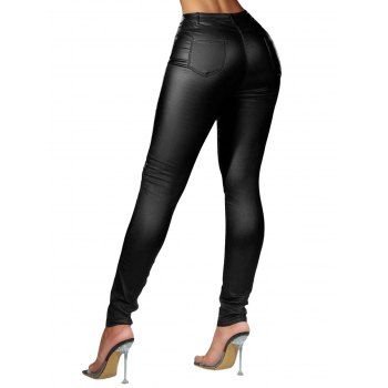 PU Pants Skinny Pants Solid Color Pants Zipper Fly Pockets Long Pants