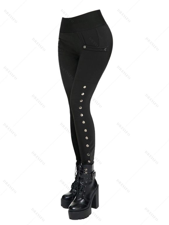 Women Outfit Contrast Color Mock Horn Button Sweater and Snap Button Leggings Set - Gris Clair S | US 4