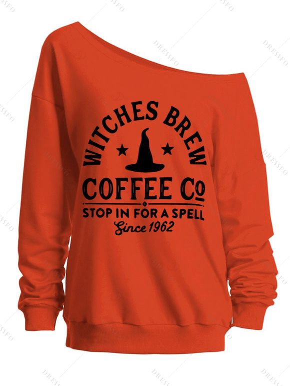 Sweat-shirt d'Halloween à imprimé chapeau de sorcier et lettres - Orange XXL | US 14