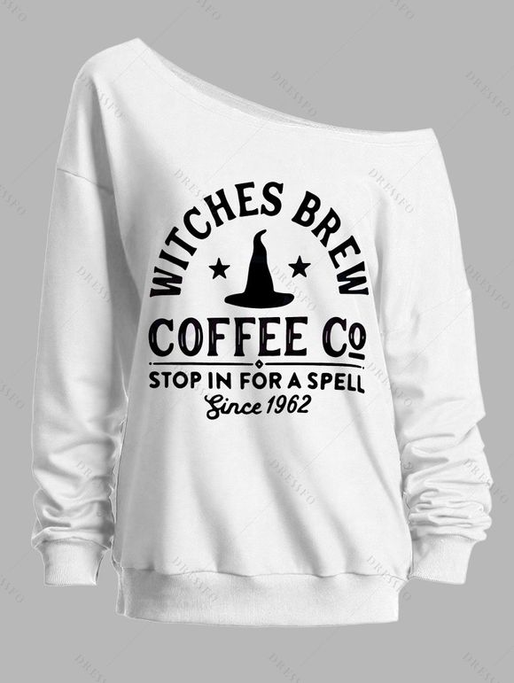 Sweat-shirt d'Halloween à imprimé chapeau de sorcier et lettres - Blanc XXL | US 14