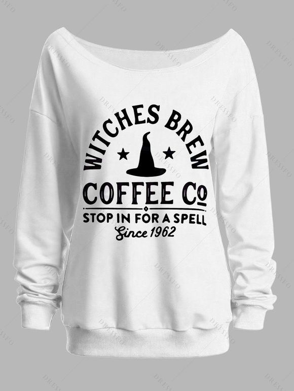 Sweat-shirt d'Halloween à imprimé chapeau de sorcier et lettres - Blanc M | US 6