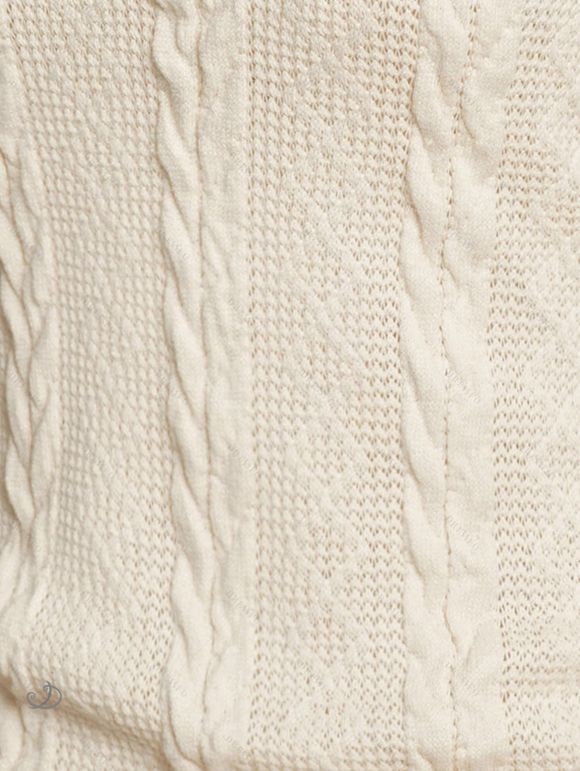 Women Outfit Twisted Cable Knit Plaid Print Hooded Sweater and Grommet Leggings Set - Beige S | US 4