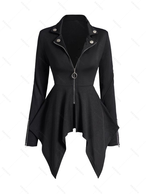 Women Outfit Solid Color O Ring Zip Up Coat and Grommet Leggings Set - Noir S | US 4