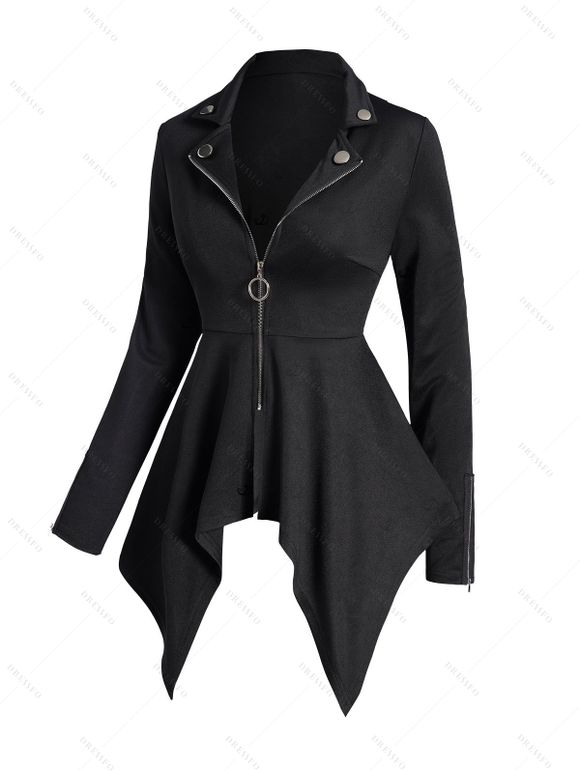 Women Outfit Solid Color O Ring Zip Up Coat and Grommet Leggings Set - Noir S | US 4