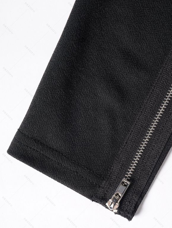 Women Outfit Solid Color O Ring Zip Up Coat and Grommet Leggings Set - Noir S | US 4