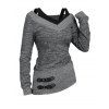 Women Daily Outfit Textured Space Dye Buckle Faux Twinset Top and Snap Button Leggings Set - Gris S | US 4