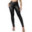 Pantalon Long Moulant Zippé en Couleur Unie en PU avec Poches - Noir S