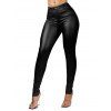Pantalon Long Moulant Zippé en Couleur Unie en PU avec Poches - Noir S