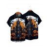 Chemise d'Halloween pour homme, boutonnée, imprimé château de chauve-souris et citrouille - Noir 5XL