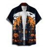 Chemise d'Halloween pour homme, boutonnée, imprimé château de chauve-souris et citrouille - Noir 5XL