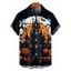 Chemise d'Halloween pour homme, boutonnée, imprimé château de chauve-souris et citrouille - Noir 5XL