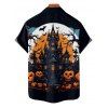Chemise d'Halloween pour homme, boutonnée, imprimé château de chauve-souris et citrouille - Noir 5XL