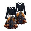Robe d'Halloween à imprimé citrouille, chauve-souris, château, croisée, ceinture - Noir XL | US 12