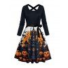Robe d'Halloween à imprimé citrouille, chauve-souris, château, croisée, ceinture - Noir XL | US 12