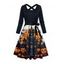 Robe d'Halloween à imprimé citrouille, chauve-souris, château, croisée, ceinture - Noir XL | US 12