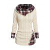 Women Outfit Twisted Cable Knit Plaid Print Hooded Sweater and Grommet Pants Set - Beige S | US 4