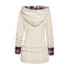 Women Outfit Twisted Cable Knit Plaid Print Hooded Sweater and Grommet Pants Set - Beige S | US 4