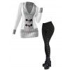 Women Outfit Contrast Color Mock Horn Button Sweater and Snap Button Pants Set - Gris Clair S | US 4