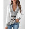 Women Outfit Contrast Color Mock Horn Button Sweater and Snap Button Pants Set - Gris Clair S | US 4
