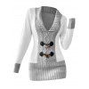 Women Outfit Contrast Color Mock Horn Button Sweater and Snap Button Pants Set - Gris Clair S | US 4