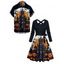 Halloween Couple Outfit Pumpkin Bat Print Belt Dress and Shirt Set - Noir S | US 4