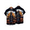 Halloween Couple Outfit Pumpkin Bat Print Belt Dress and Shirt Set - Noir S | US 4
