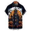 Halloween Couple Outfit Pumpkin Bat Print Belt Dress and Shirt Set - Noir S | US 4