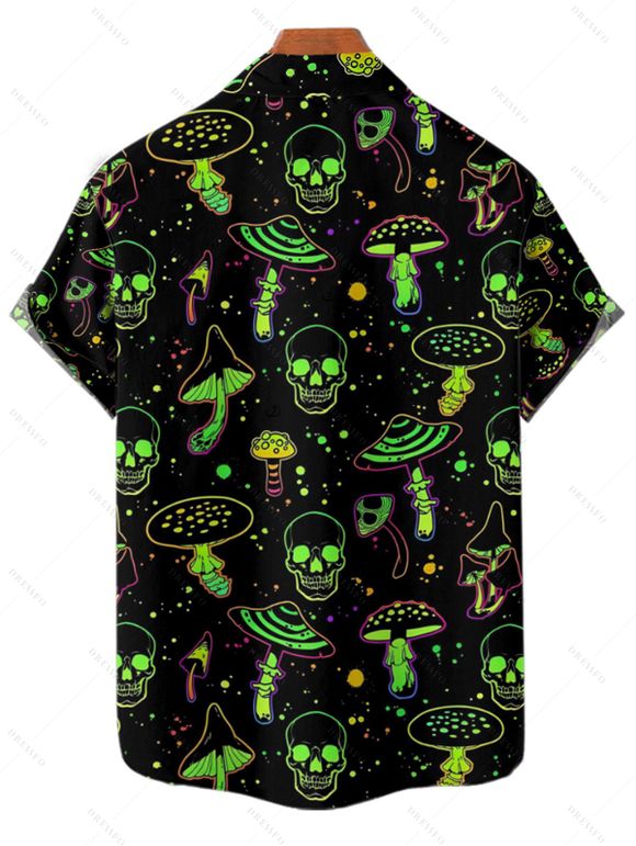 Chemise Décontractée Champignon Crâne Imprimés à Manches Courtes - Noir XL