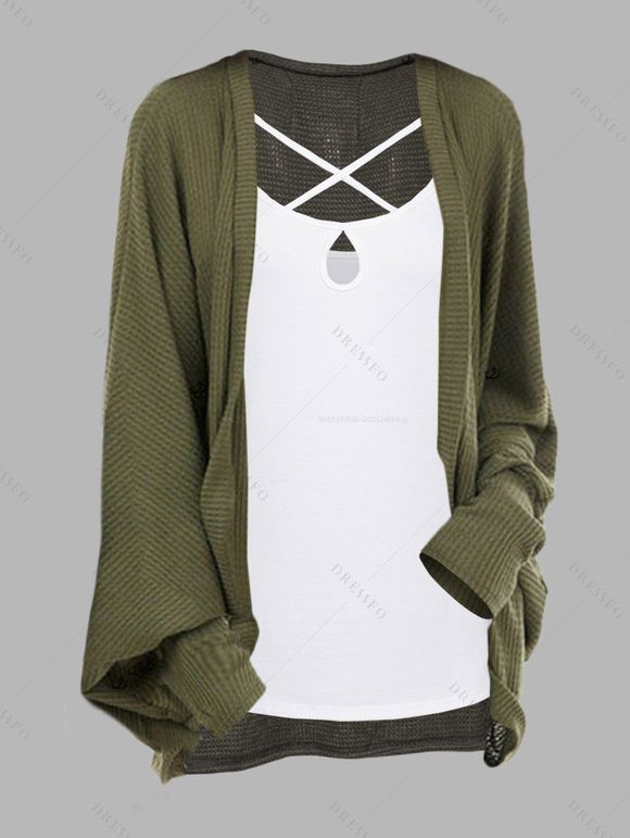 Ensemble de couleurs contrastées avec débardeur à découpes croisées et haut ouvert sur le devant - Vert Armée XXL | US 14