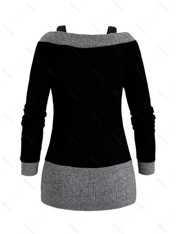 Women Daily Outfit Textured Space Dye Buckle Faux Twinset Top and Snap Button Leggings Set - Noir S | US 4