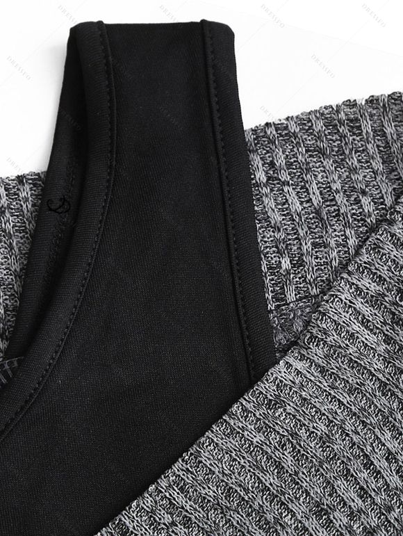 Women Daily Outfit Textured Space Dye Buckle Faux Twinset Top and Snap Button Leggings Set - Noir S | US 4