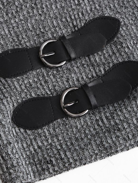 Women Daily Outfit Textured Space Dye Buckle Faux Twinset Top and Snap Button Leggings Set - Noir S | US 4