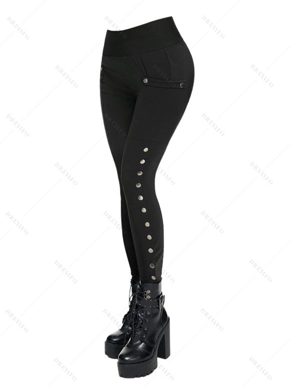 Women Daily Outfit Textured Space Dye Buckle Faux Twinset Top and Snap Button Leggings Set - Noir S | US 4