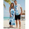 Vacation Couple Outfit Contrast Color Floral Print Pocket Long Dress and Shirt Set - Bleu clair S | US 4