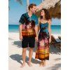Vacation Couple Outfit Beach Landscape Coconut Tree Print Pocket Dress and Shirt Set - Orange S | US 4