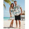 Vacation Couple Outfit Beach Coconut Tree Print Mini Dress and Shirt Set - Bleu clair S | US 4