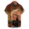 Chemise Décontractée D'Halloween Boutonnée Chauve-souris Imprimé à Manches Roulées pour Homme - Café profond L