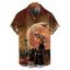 Chemise Décontractée D'Halloween Boutonnée Chauve-souris Imprimé à Manches Roulées pour Homme - Café profond L