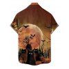 Chemise Décontractée D'Halloween Boutonnée Chauve-souris Imprimé à Manches Roulées pour Homme - Café profond L
