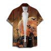 Chemise Décontractée D'Halloween Boutonnée Chauve-souris Imprimé à Manches Roulées pour Homme - Café profond L