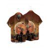 Chemise Décontractée D'Halloween Boutonnée Chauve-souris Imprimé à Manches Roulées pour Homme - Café profond L
