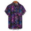 Chemise Décontractée Boutonnée Etoile Lune Soleil Galaxie Imprimés à Manches Courtes - Noir 5XL