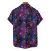 Chemise Décontractée Boutonnée Etoile Lune Soleil Galaxie Imprimés à Manches Courtes - Noir 5XL