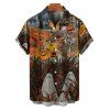 Chemise Décontractée Boutonnée Citrouille Squelette Imprimées à Manches Courtes - Noir 5XL